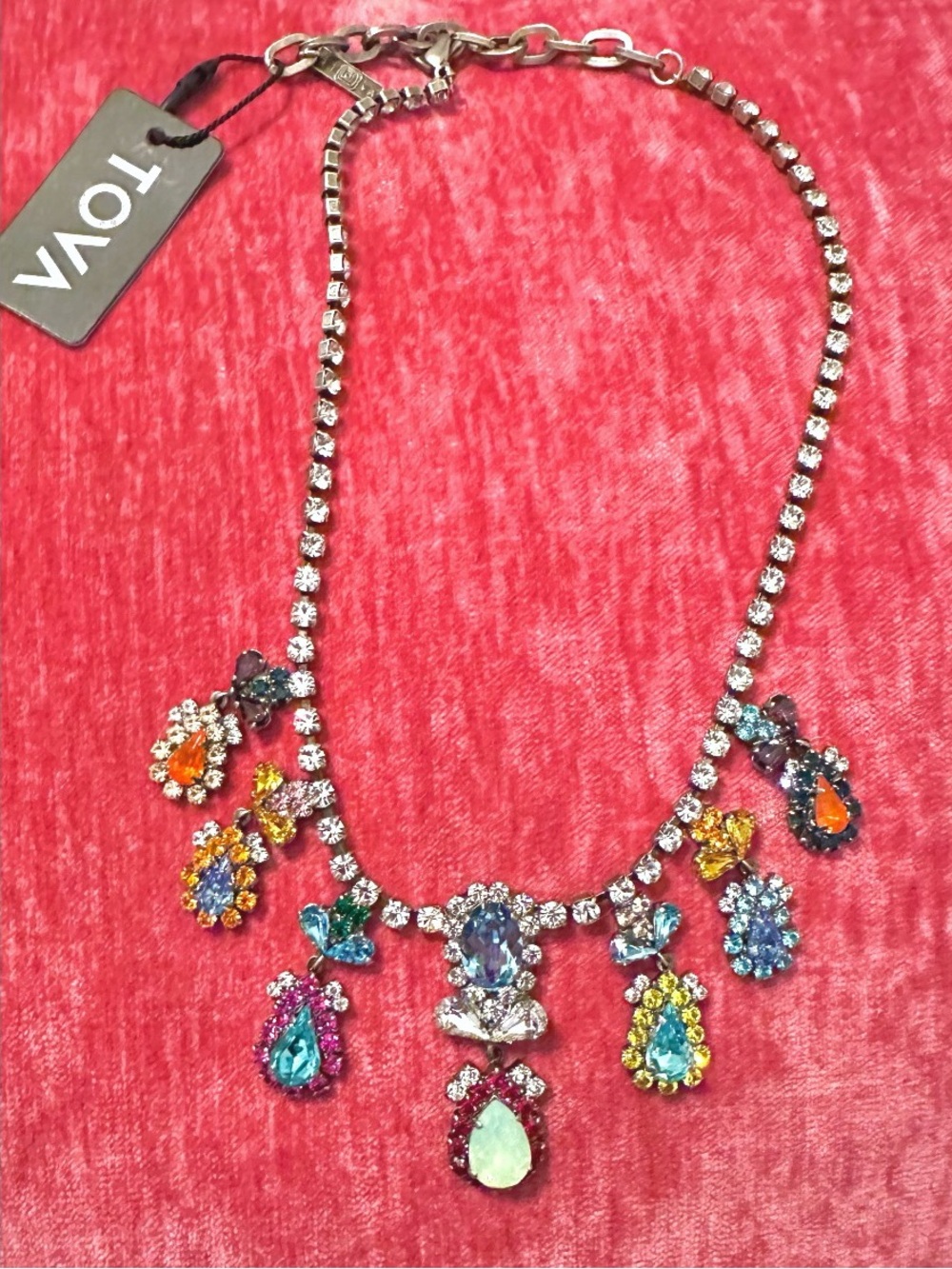 Tova Multi Colored statement necklace w/ colorful, multi-shaped crystal drops